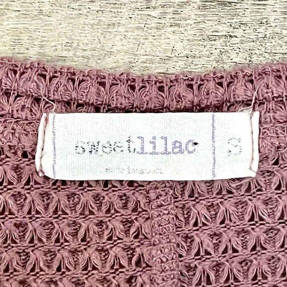 🌺 Sweet Lilac Waffle Knit Mauve V-Neck Pullover Sweater Small Boxy Cropped - Picture 6 of 9